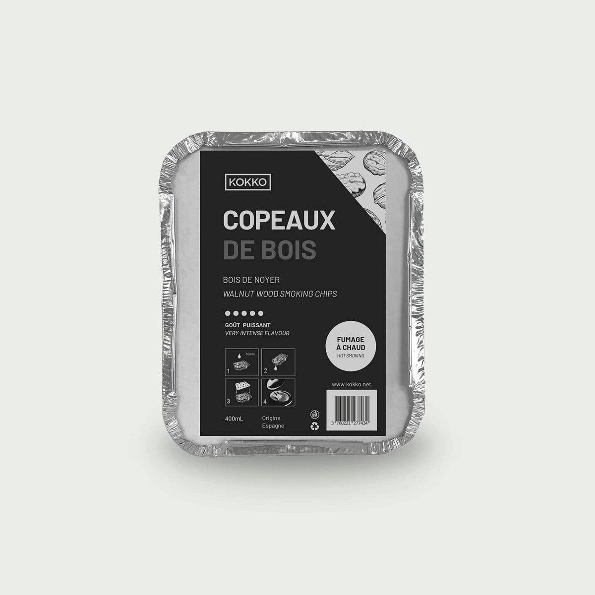 Boîte de copeaux de bois de noyer pour fumage à chaud, offrant un goût intense et légèrement corsé aux préparations