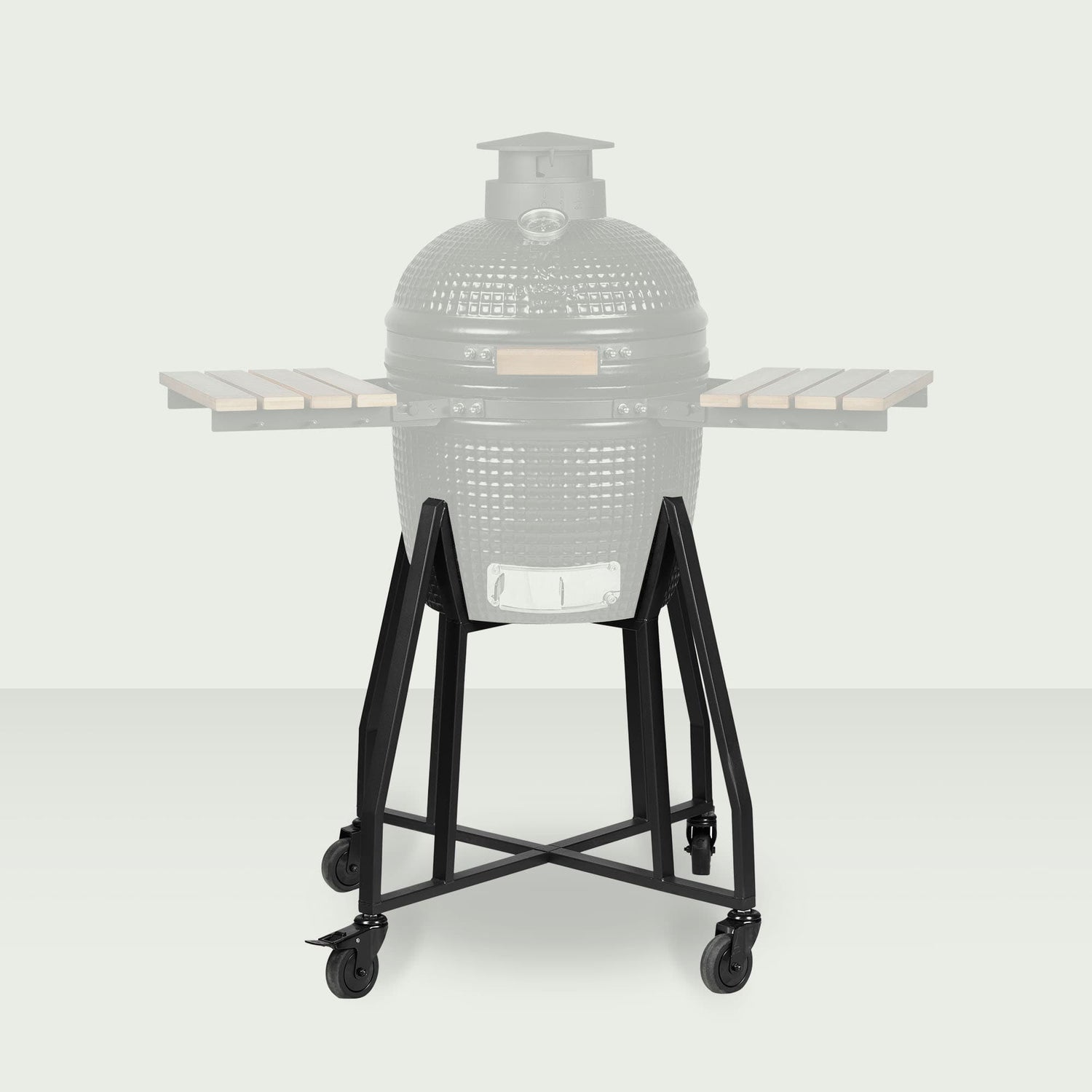 Chariot en métal noir pour Kamado Forest Grill 16", doté de roulettes robustes et d’une structure stable pour faciliter le déplacement et la sécurité lors de la cuisson.