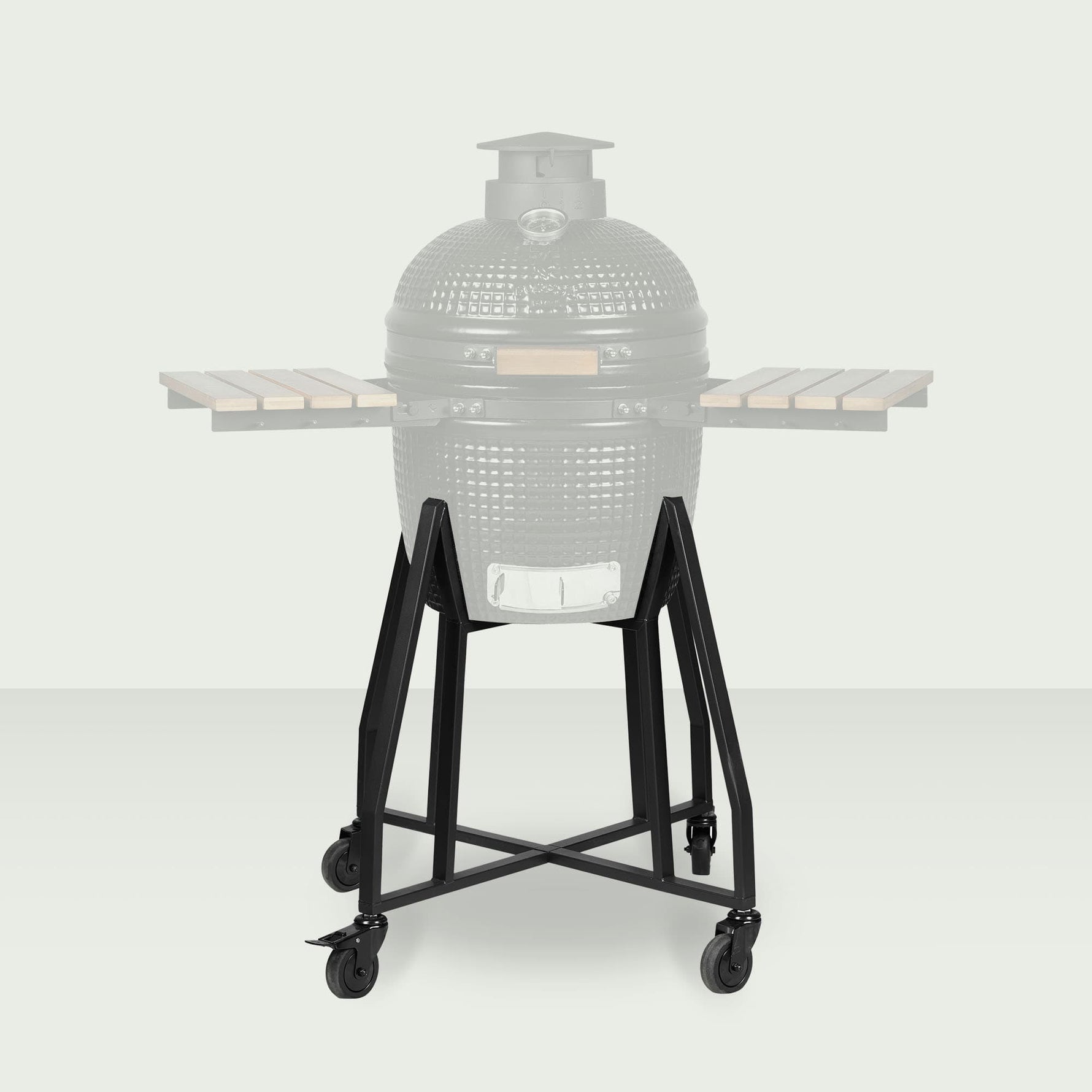Chariot en métal noir pour Kamado Forest Grill 16", doté de roulettes robustes et d’une structure stable pour faciliter le déplacement et la sécurité lors de la cuisson.