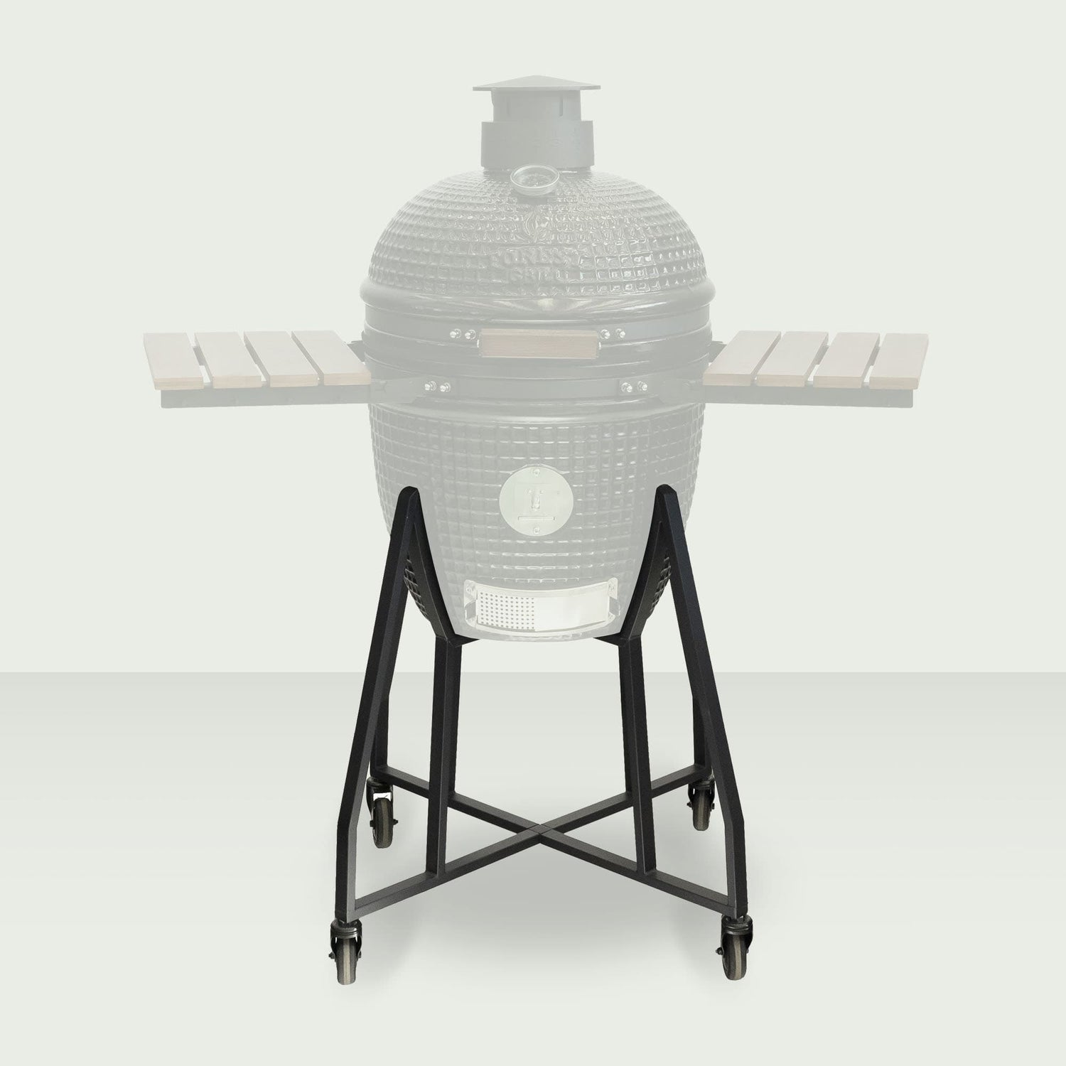 Chariot en métal noir pour Kamado Forest Grill 18", doté de roulettes robustes et d’une structure stable pour faciliter le déplacement et la sécurité lors de la cuisson.