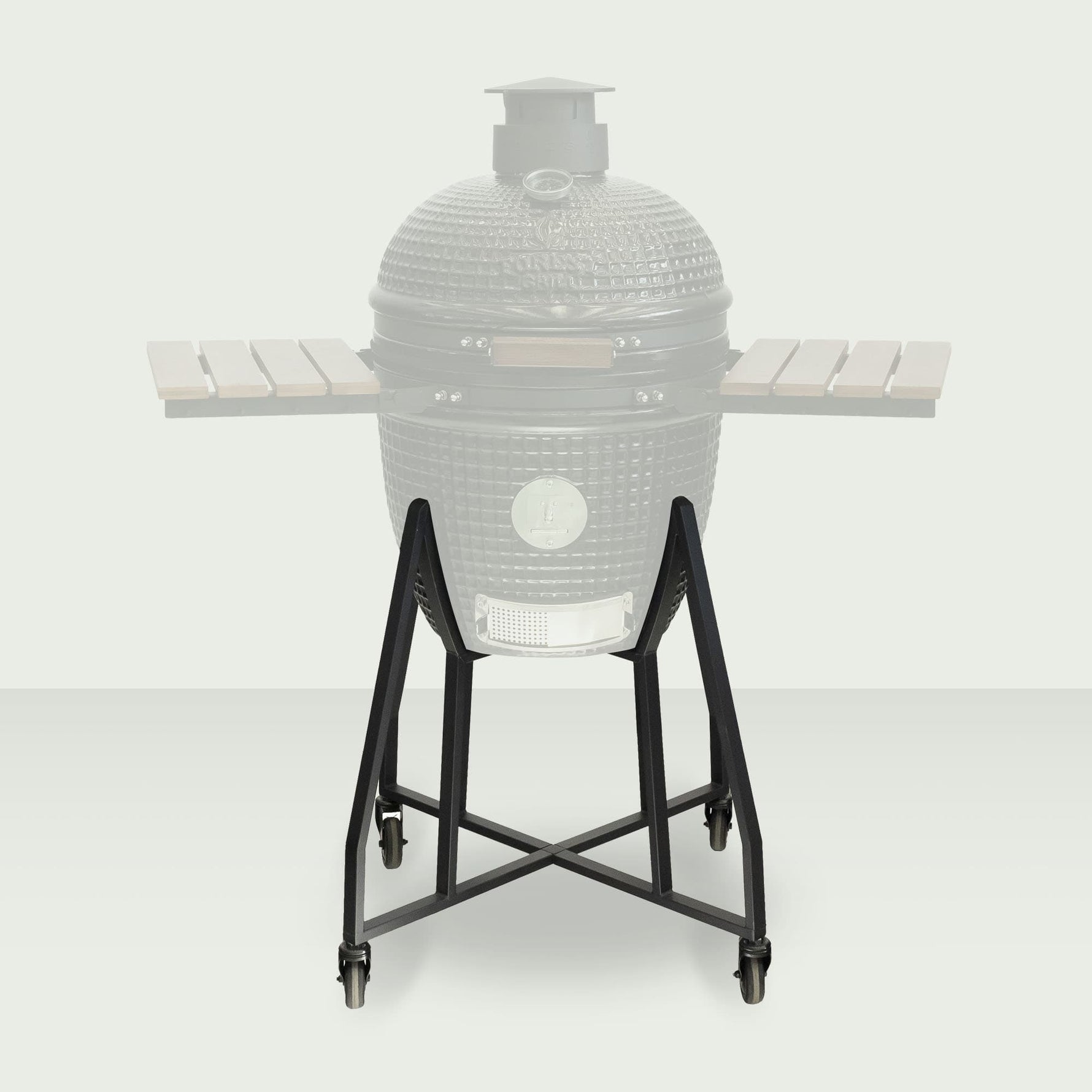 Chariot en métal noir pour Kamado Forest Grill 18", doté de roulettes robustes et d’une structure stable pour faciliter le déplacement et la sécurité lors de la cuisson.