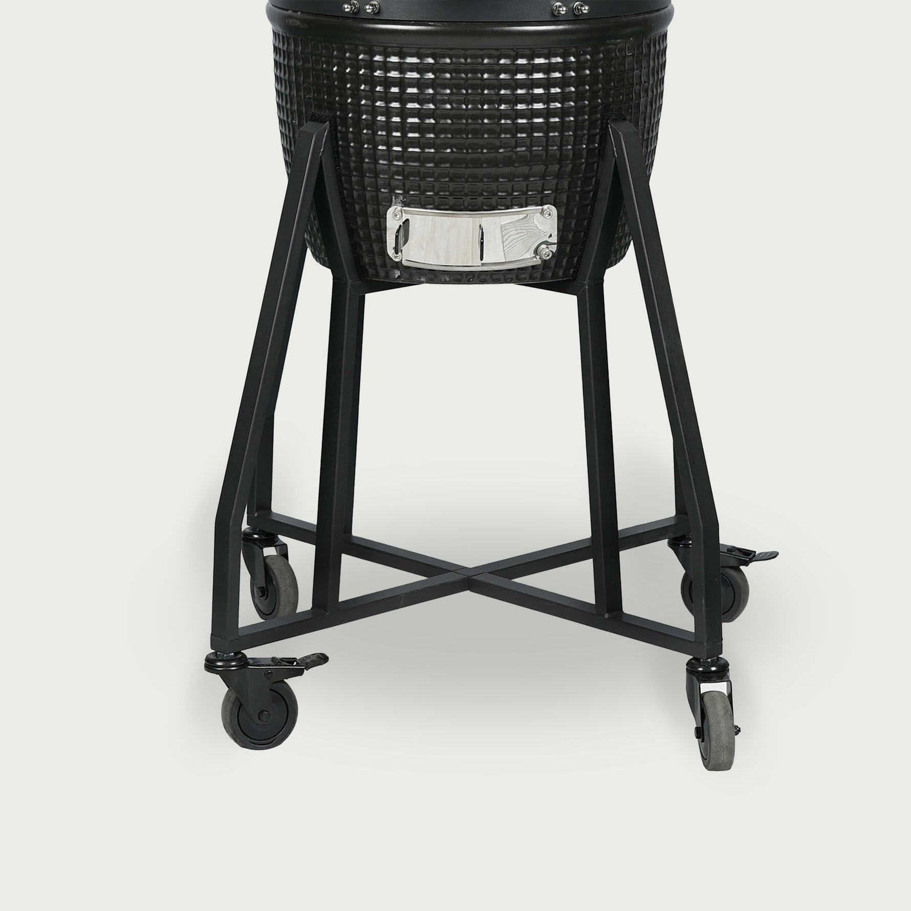 Chariot en métal noir pour Kamado Forest Grill 16", doté de roulettes robustes et d’une structure stable pour faciliter le déplacement et la sécurité lors de la cuisson.