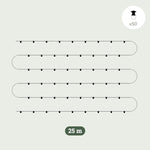 Illustration d’une guirlande lumineuse extérieure Forest Grill de 25 mètres, composée de 50 ampoules rondes LED réparties sur un câble noir, idéale pour illuminer terrasses, jardins ou pergolas.