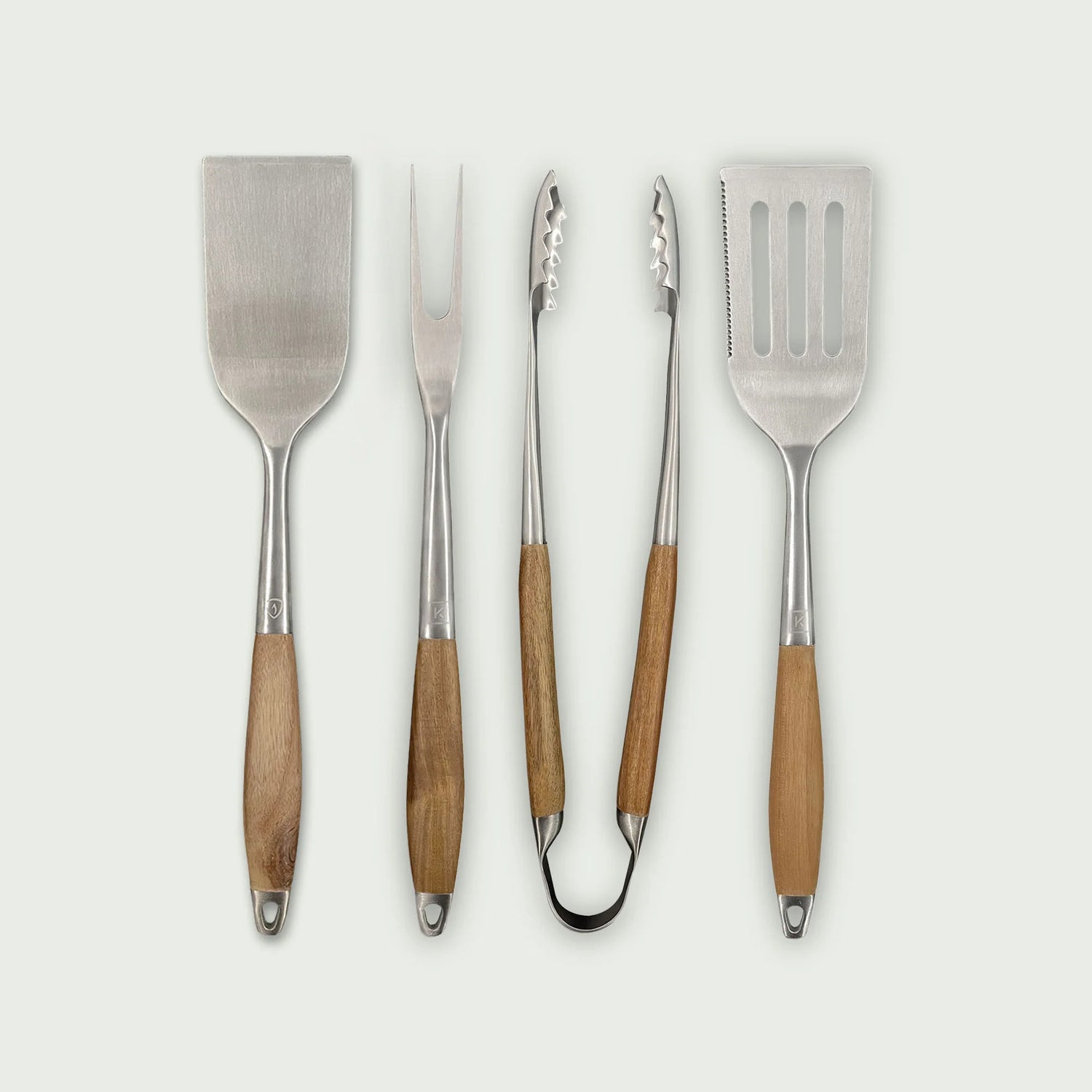 Lot de 4 ustensiles de cuisine en inox avec manches en bois pour barbecue et kamado Forest Grill